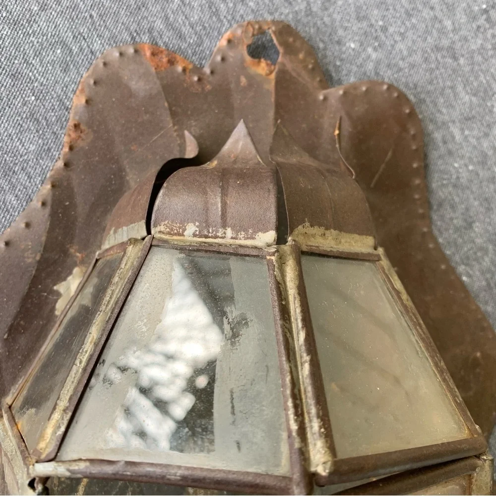 Vintage Tin Glass Rustic Wall Lantern Farmhouse
